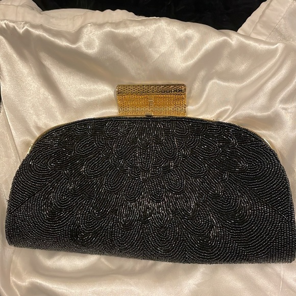 Beaded black structured clutch - Picture 3 of 7